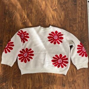 Cozy Floral Red and White Women's Sweater
